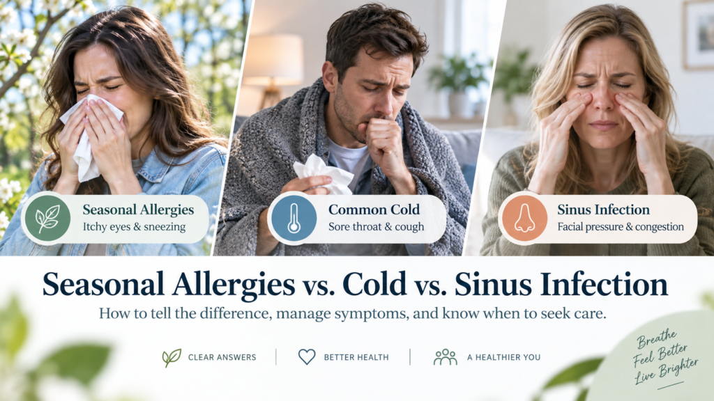 Seasonal allergies vs cold vs sinus infection symptoms and differences