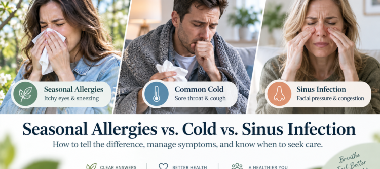 Seasonal allergies vs cold vs sinus infection symptoms and differences